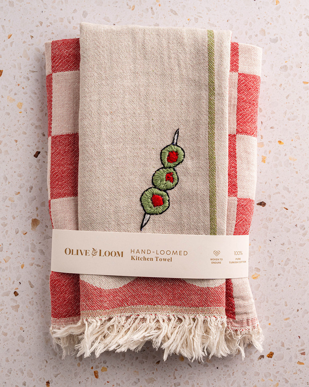 Olive Hand-Stitched Kitchen Towel