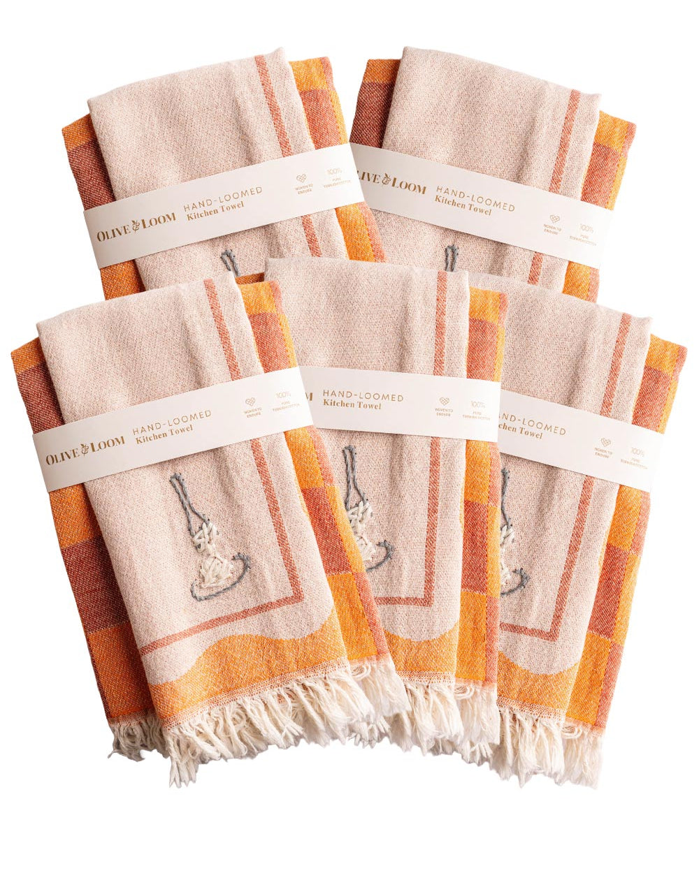 5 Pack Hand-Stitched Kitchen Towel Sets