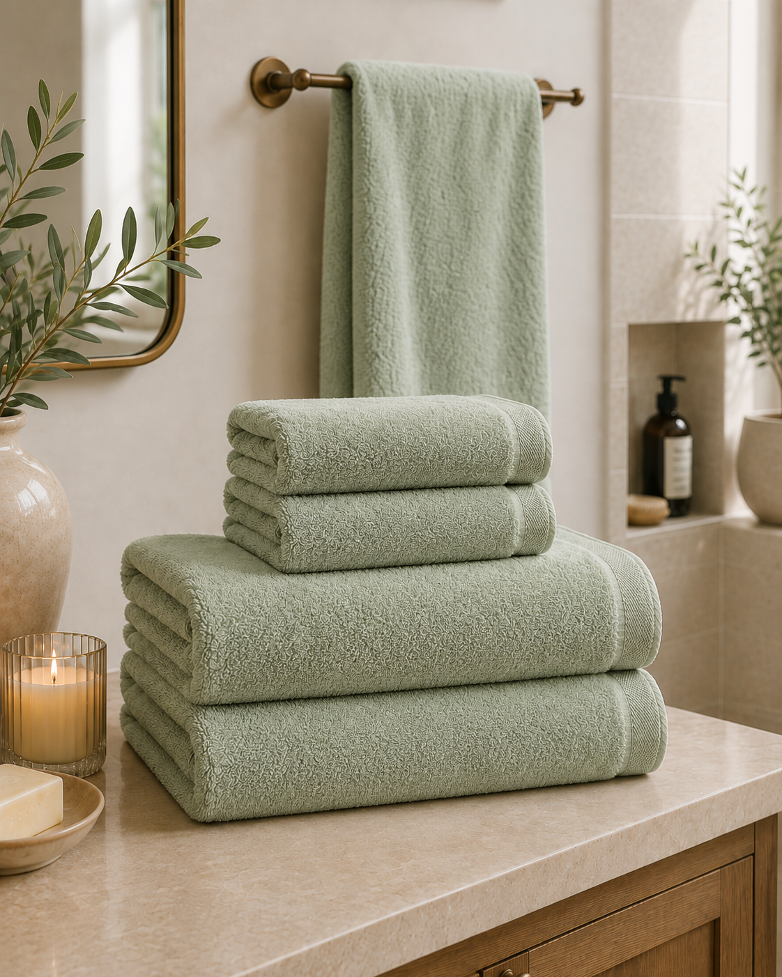 2 Body + 2 Hand - Sage Plush Turkish Cotton Towel