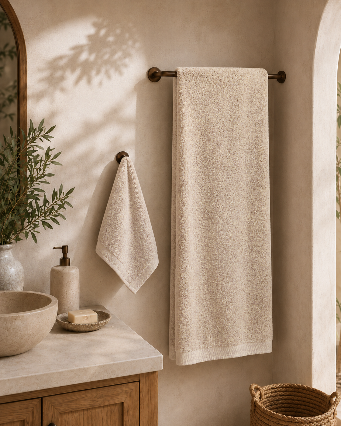 4 Body + 4 Hand - Sand Plush Turkish Cotton Towel
