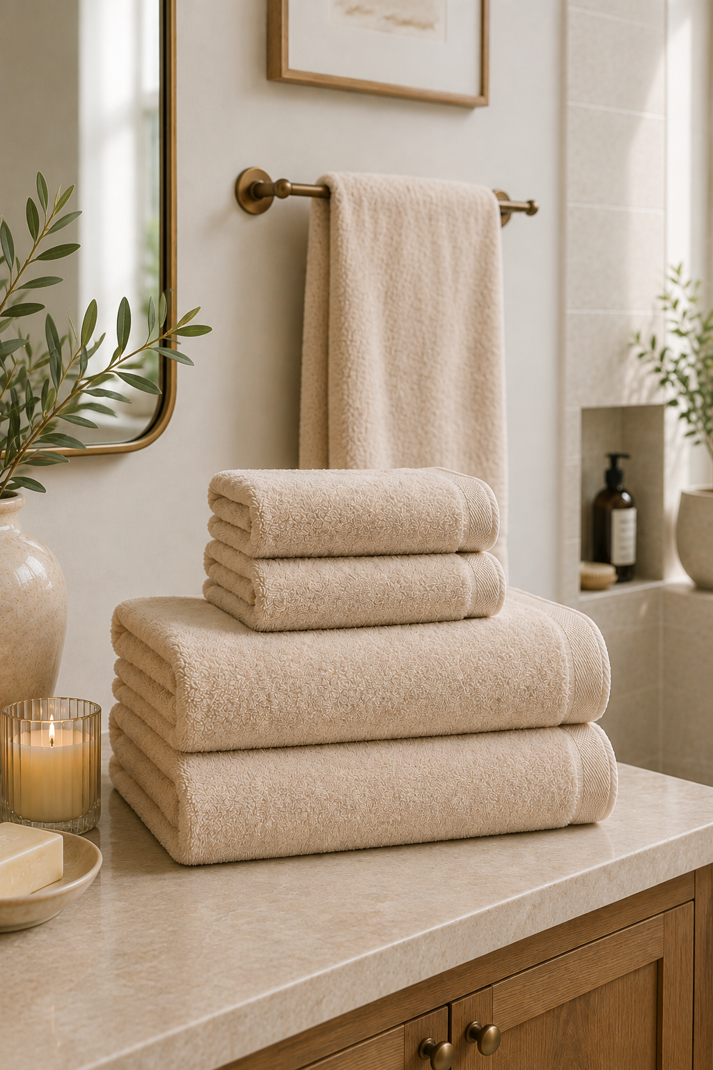2 Body + 2 Hand - Sand Plush Turkish Cotton Towel