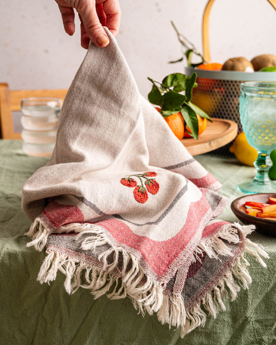 Tomato Hand-Stitched Towel Set
