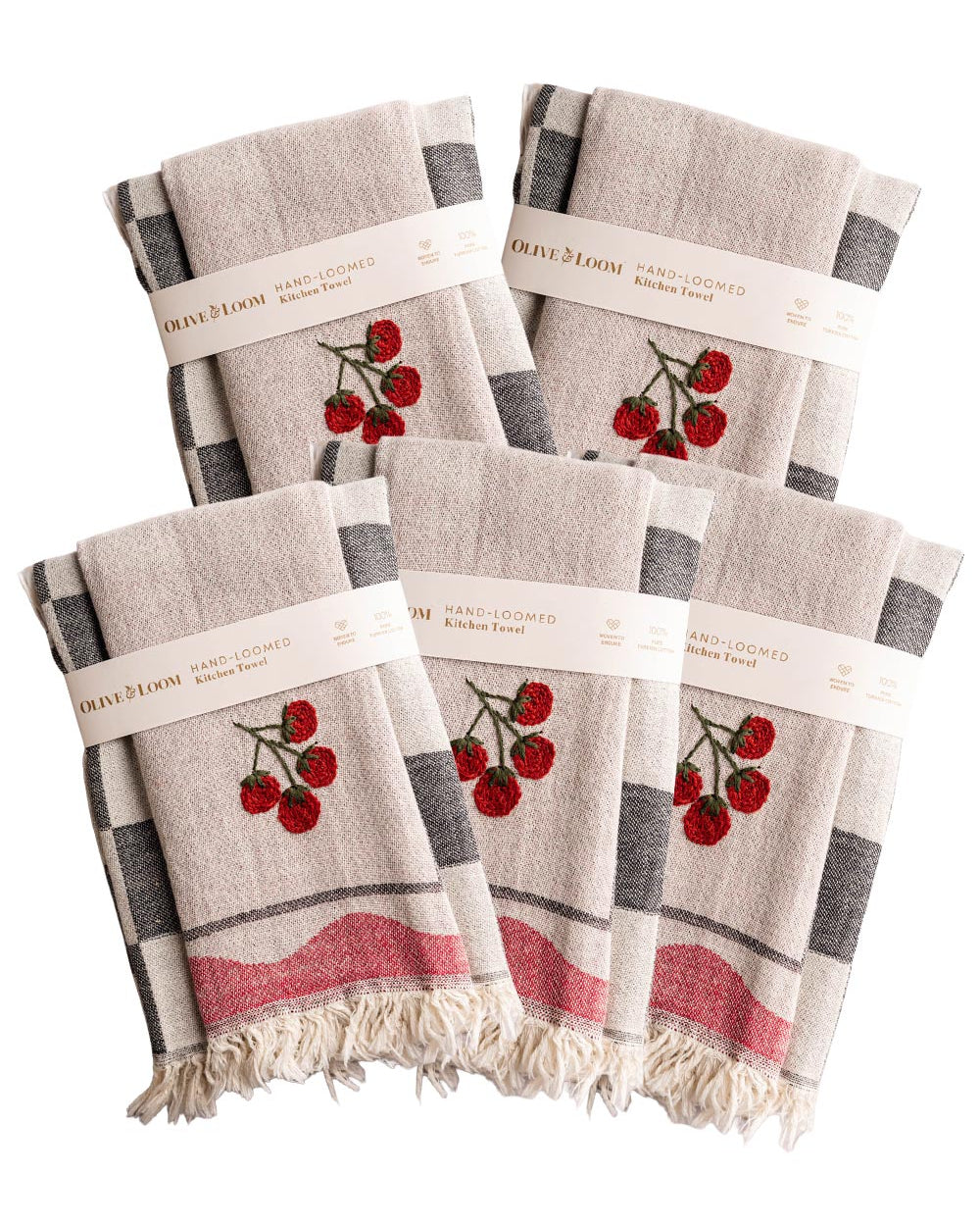 5 Pack Hand-Stitched Kitchen Towel Sets