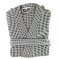 Folded waffle robe in grey against a white background