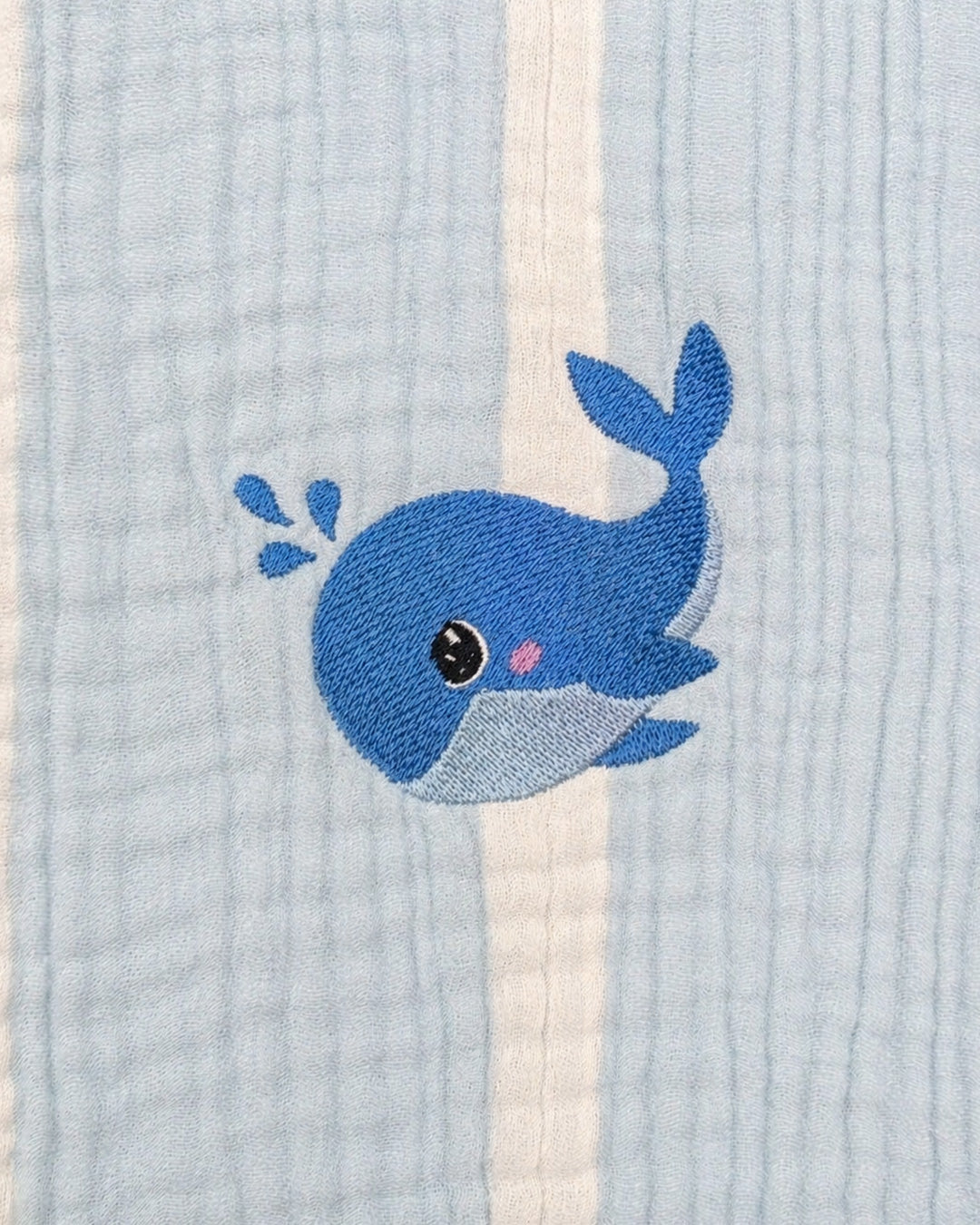 Whale Embroidered Muslin Baby Blanket