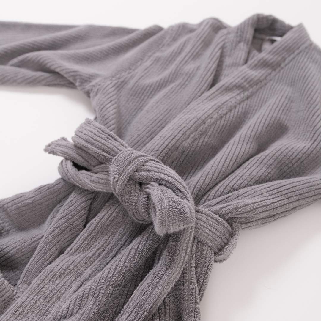 Velvet Ribbed Cotton Robe in Gray from Olive & Loom