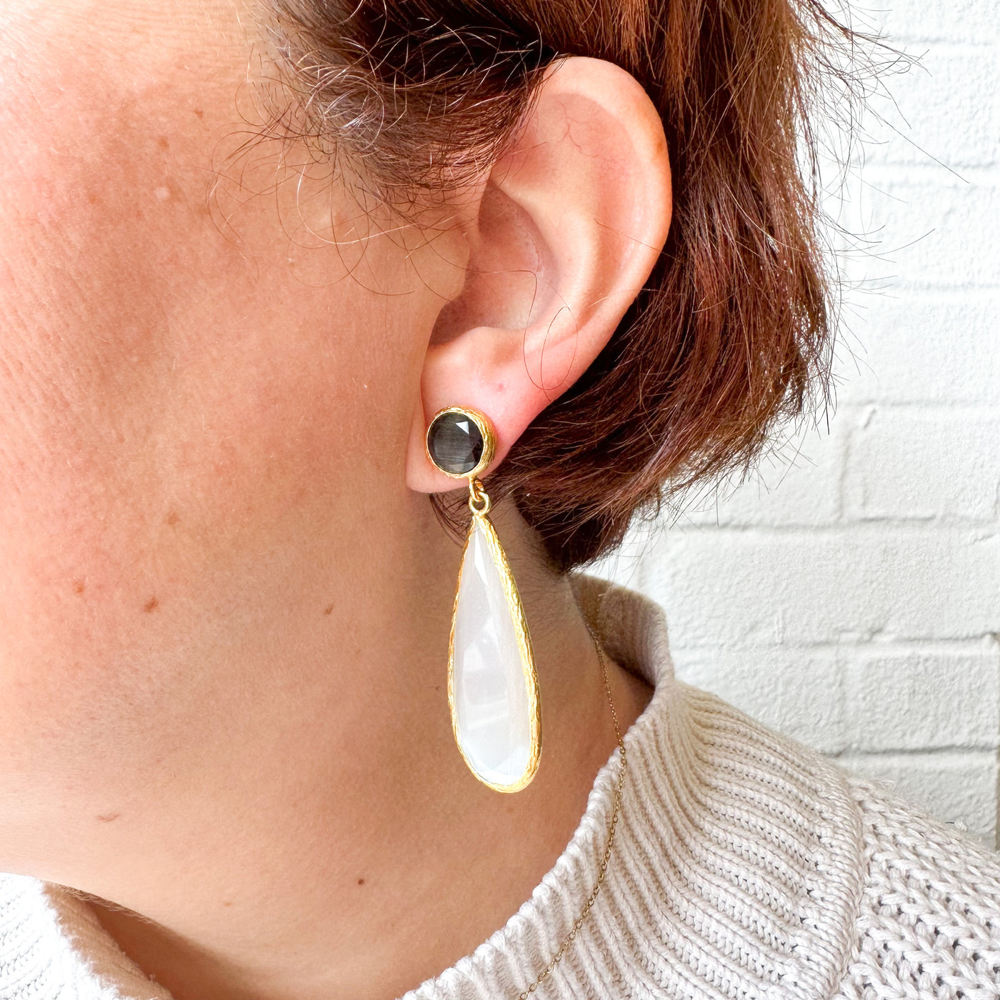 Cats Eye Two-Tone Dangling Earrings