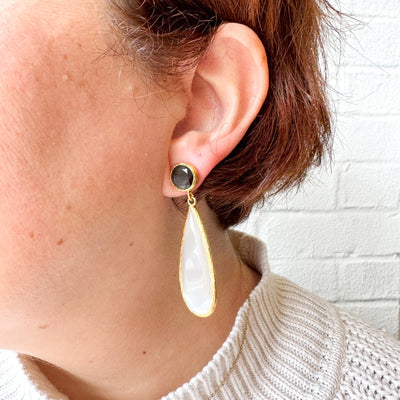 Cats Eye Two-Tone Dangling Earrings