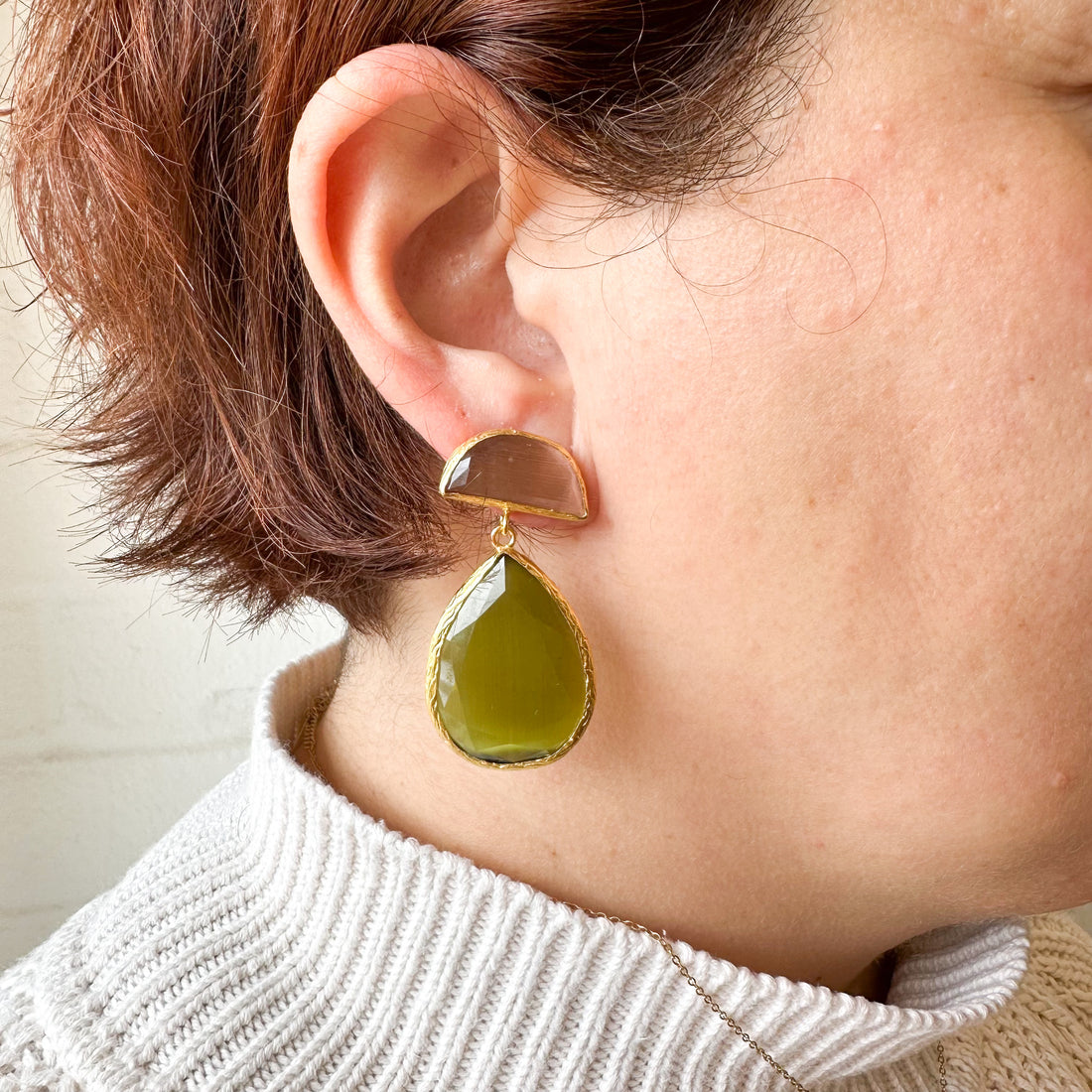 Cats Eye Two-Tone Dangling Earrings