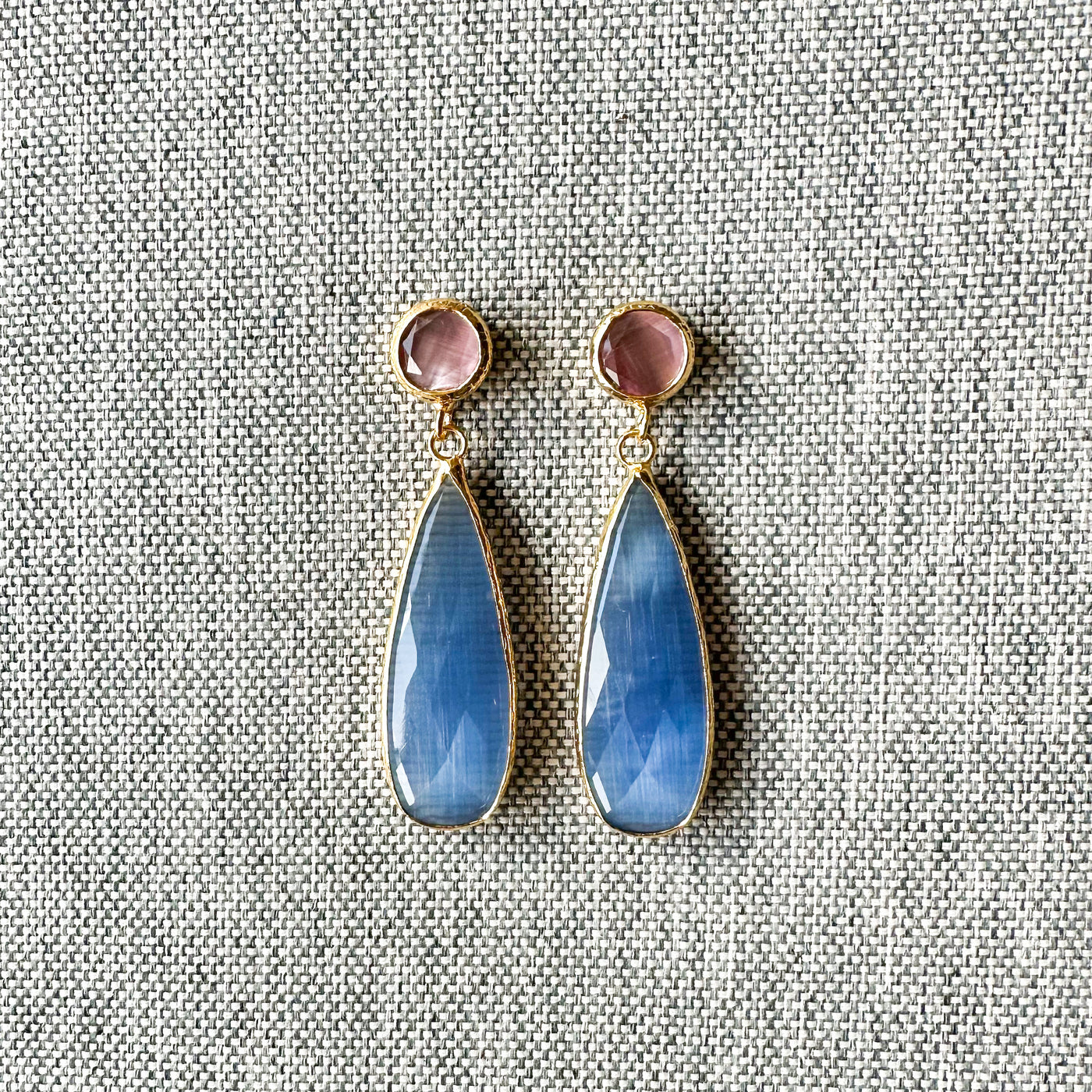 Cats Eye Two-Tone Dangling Earrings