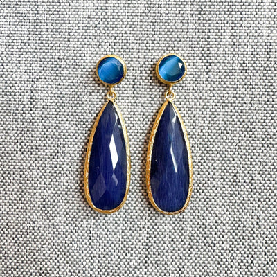 Cats Eye Two-Tone Dangling Earrings