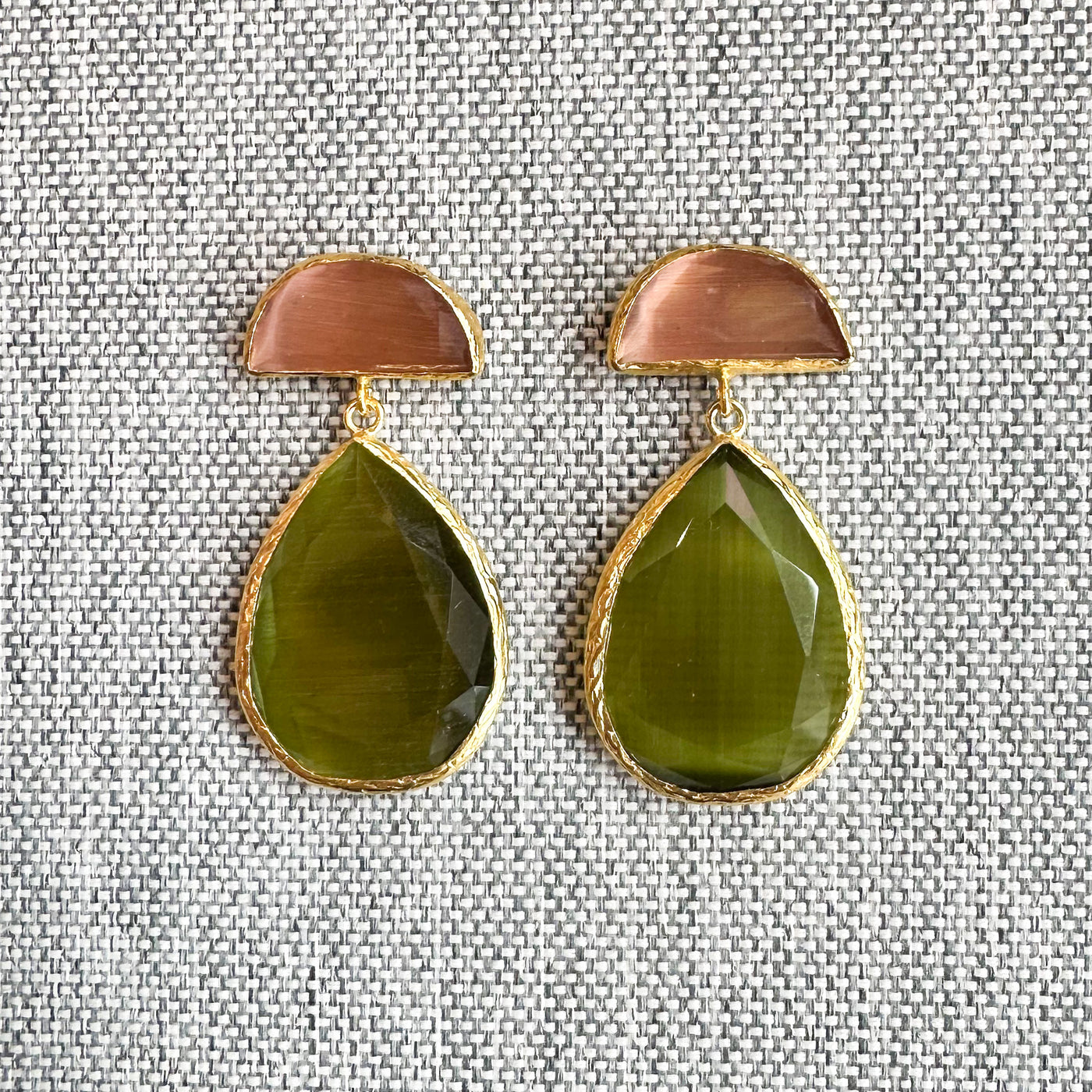 Cats Eye Two-Tone Dangling Earrings