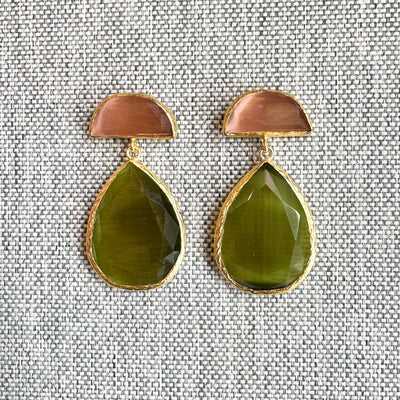Cats Eye Two-Tone Dangling Earrings