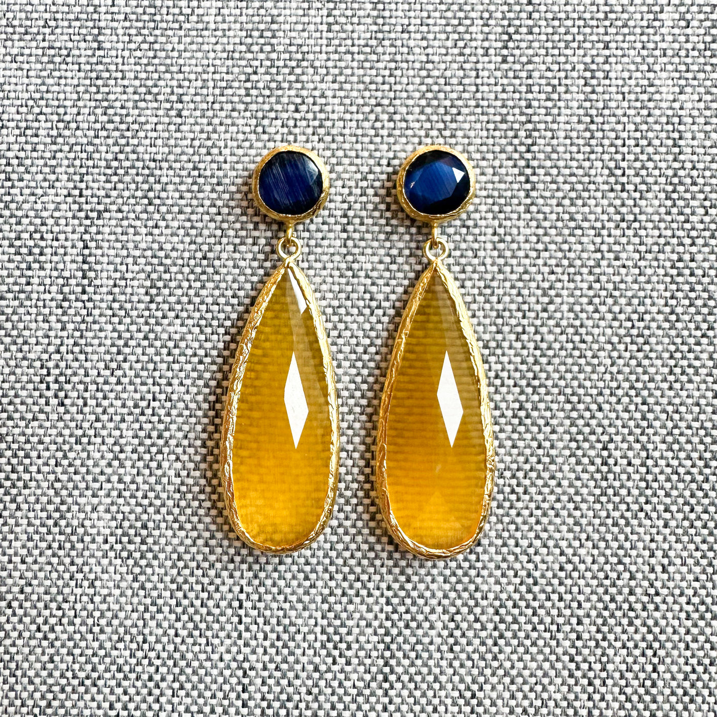 Cats Eye Two-Tone Dangling Earrings