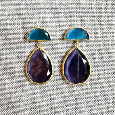 Cats Eye Two-Tone Dangling Earrings