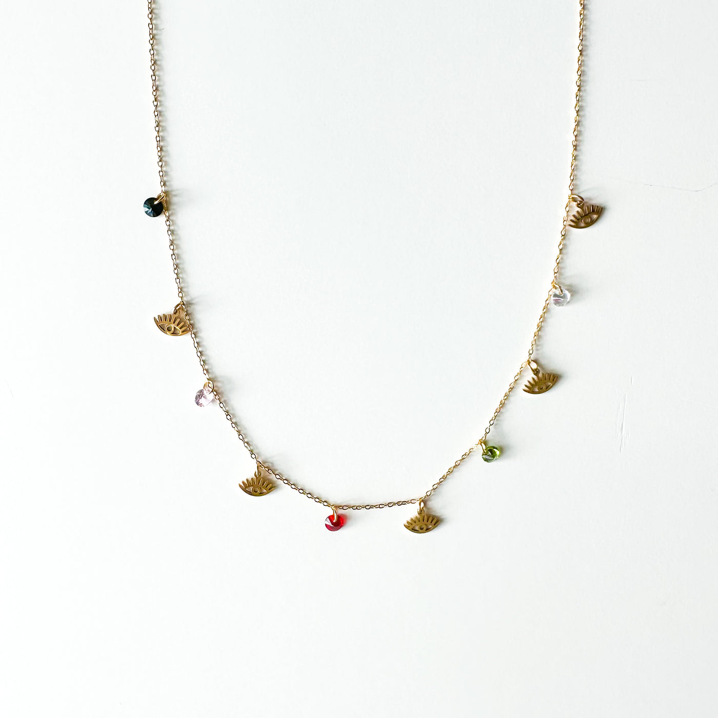 Multi Gem Evil Eye Necklace
